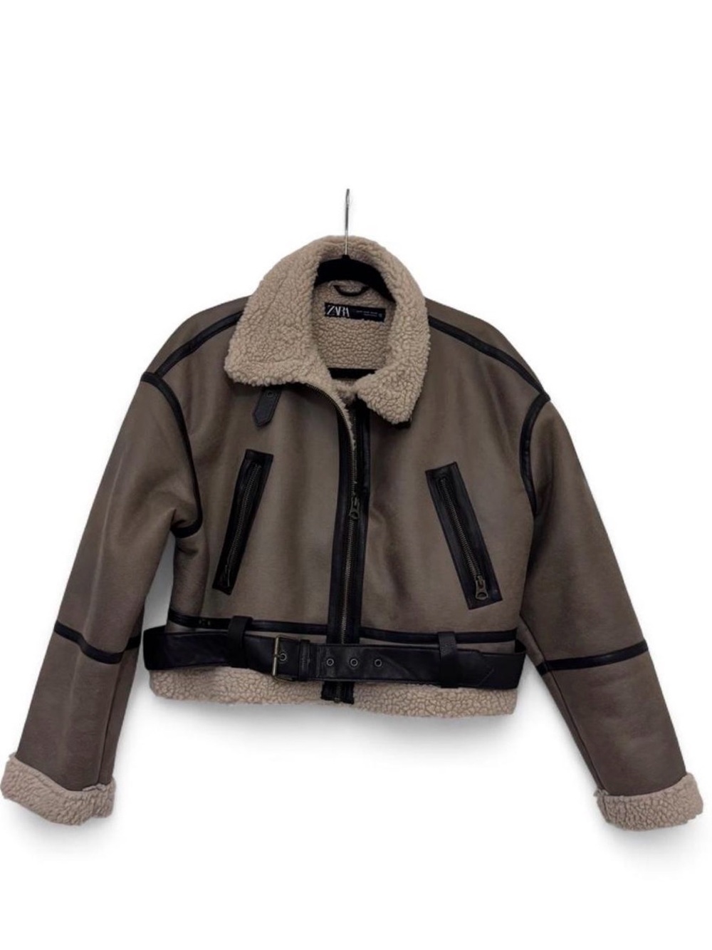 Zara Tan Faux Shearling Aviator jacket